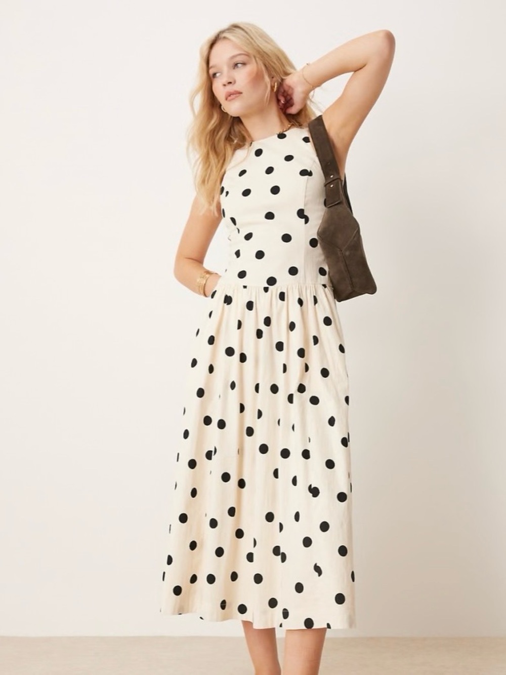 Abercrombie & Fitch High Halter Polka Dot Pockets Midi Dress Size M MSRP $120 - Picture 3 of 9